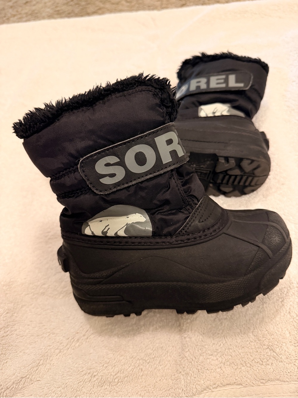 Sorel Kids' Black Winter Snow Boots with Polar Bear Accent